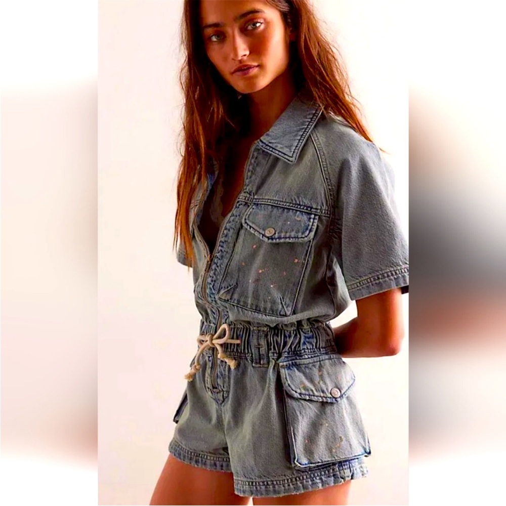 NWOT Free People We The Free Mojave Denim Shortall - Saguaro, Sz Small